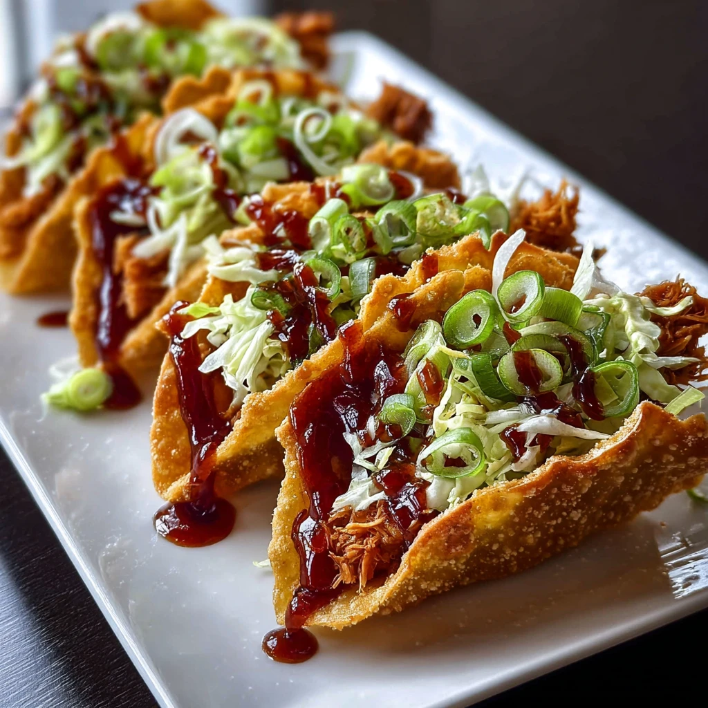Crispy Chicken Wonton Tacos with Teriyaki Glaze