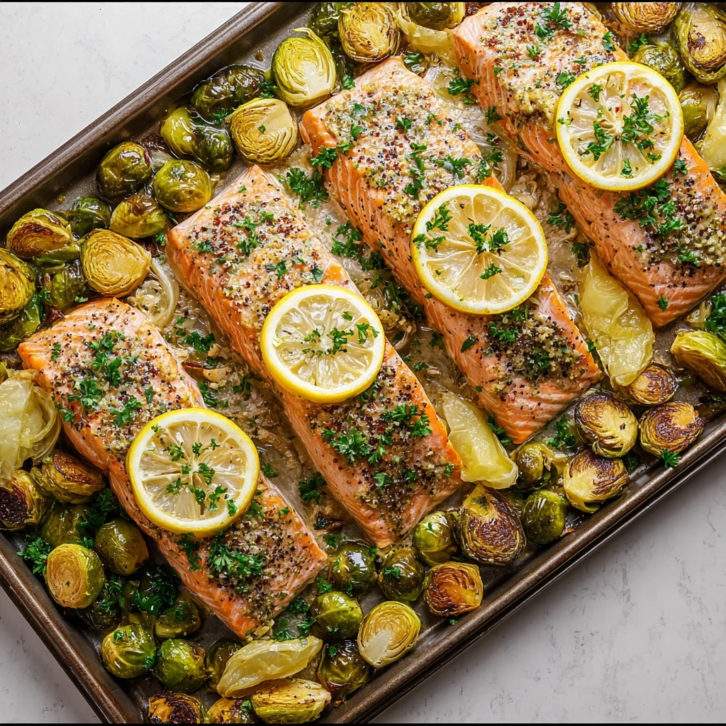 Sheet Pan Salmon Brussels Sprouts