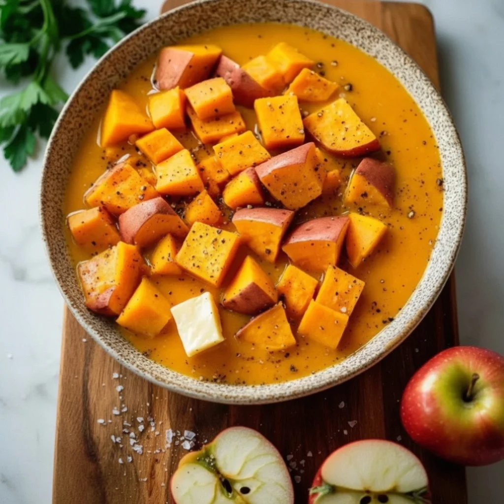 Apple Cheddar Sweet Potato Soup