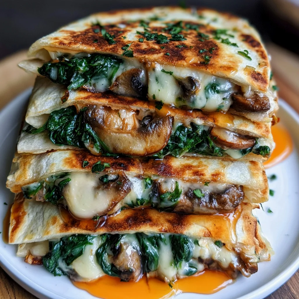 Baked Spinach Mushroom Hot Honey Quesadillas