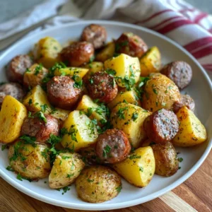 Air Fryer Potatoes and Beef Sausage