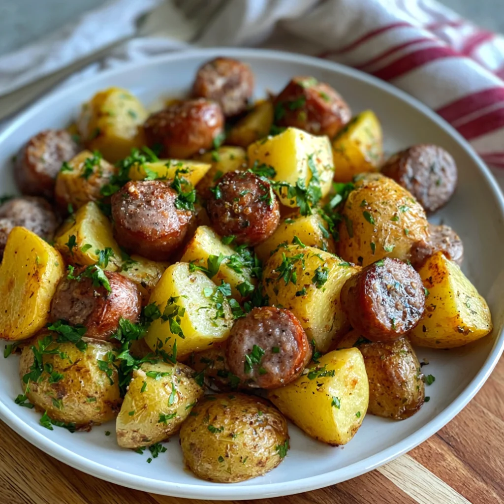 Air Fryer Potatoes and Beef Sausage